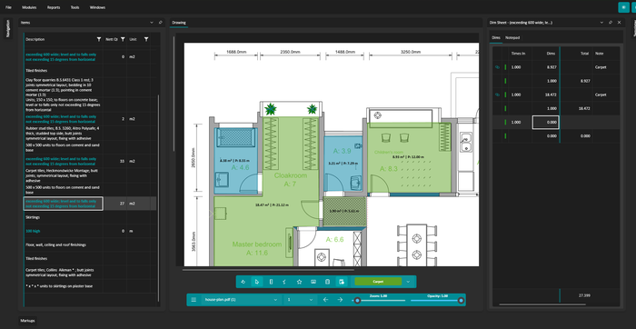 Metre2 BOQ drawing measurement workspace