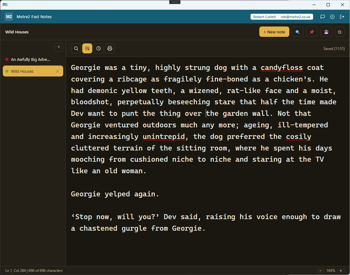 A note shown in dark theme